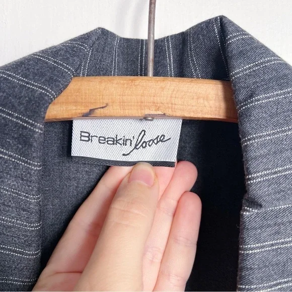 vintage • 1990s blazer mini dress double breasted grey pinstripe Zendaya - Picture 4 of 8